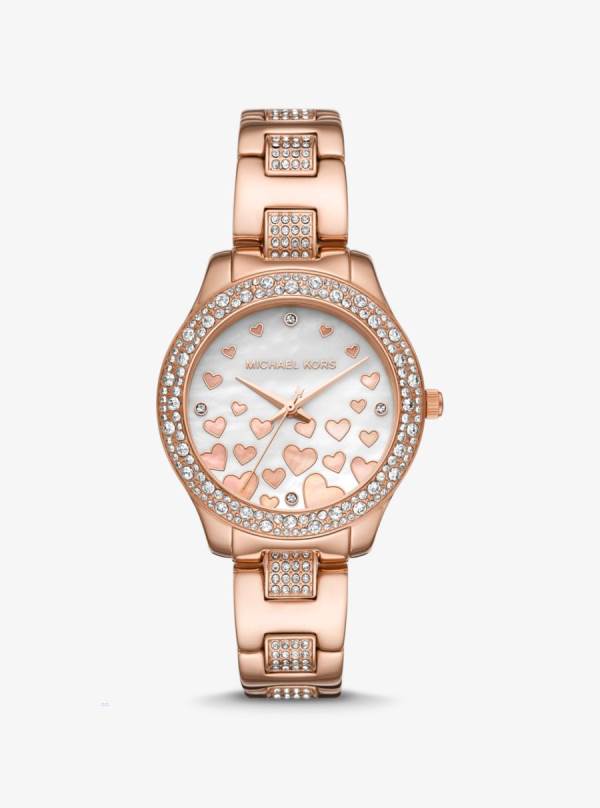 Damske Rose Gold-tone Hodinky Michael Kors Mini Liliane Pavé Heart Ruzove Zlate - Hodinky Michael Kors Levně | MCXZK-1457